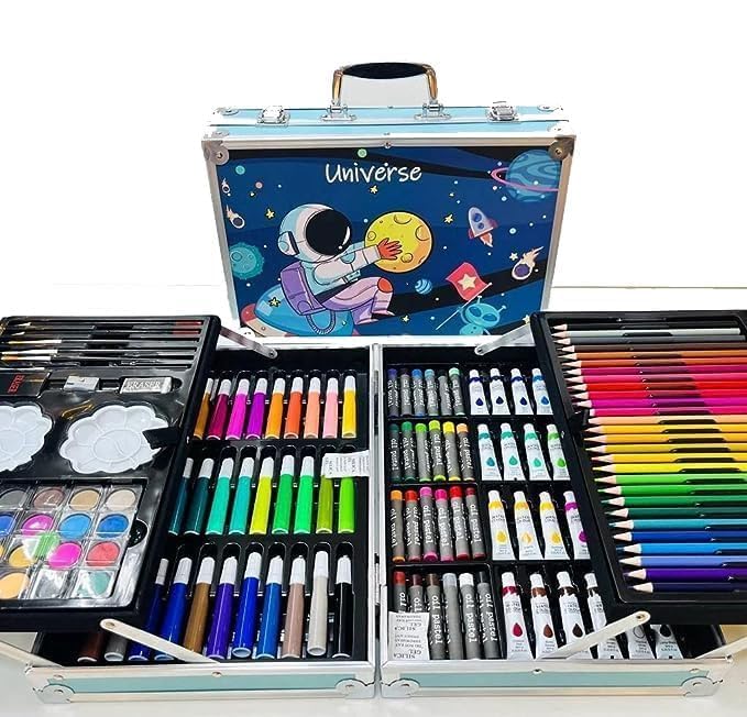 145 Pieces Art Set for Kids. 145 Pcs Color Set. Unicorn Painting Box. Drawing Colour Pencils, Oil Pastel, Watercolours, Sketches, Crayons & Paint Brush. Vanity Color Box for School Projects. (Pink)