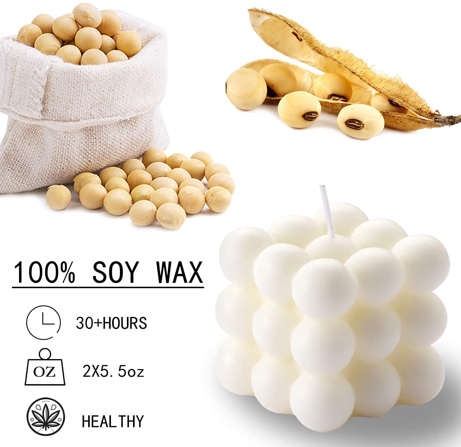 Bubble Candle, Decorative Cube Shape Hand-Poured, Long-Lasting Aromatherapy Candle for Home Decor, Gift Eco-Friendly (Pack of 2) (Big Bubble Cube)