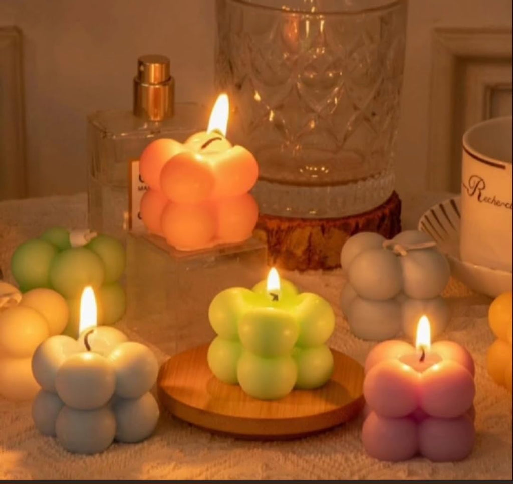 Multicolor Bubble Candle - 4 Small Cute Candles Cube Soy Wax Candles, Home Decor Candle, Scented Candle Set 4 Pieces, Home Use and Gifting (Small)
