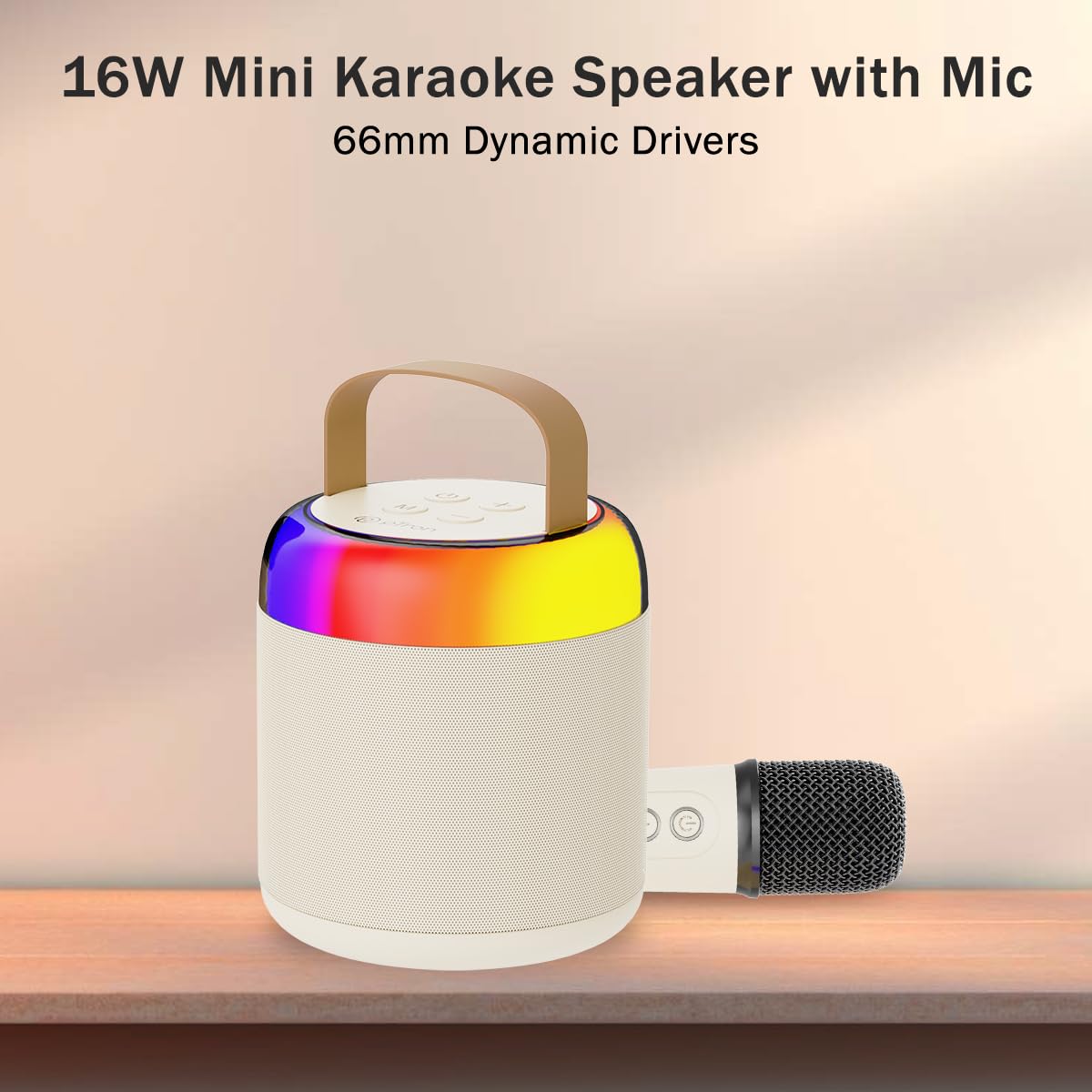 Newly Launched Fusion Tunes 10W Mini Bluetooth Speaker, Wireless Karaoke Mic, 8Hrs Playtime, Vivid RGB Lights, Voice Effects, Multi-Play Modes BT5.1/TF Card & Type-C Charging (Light Pink)