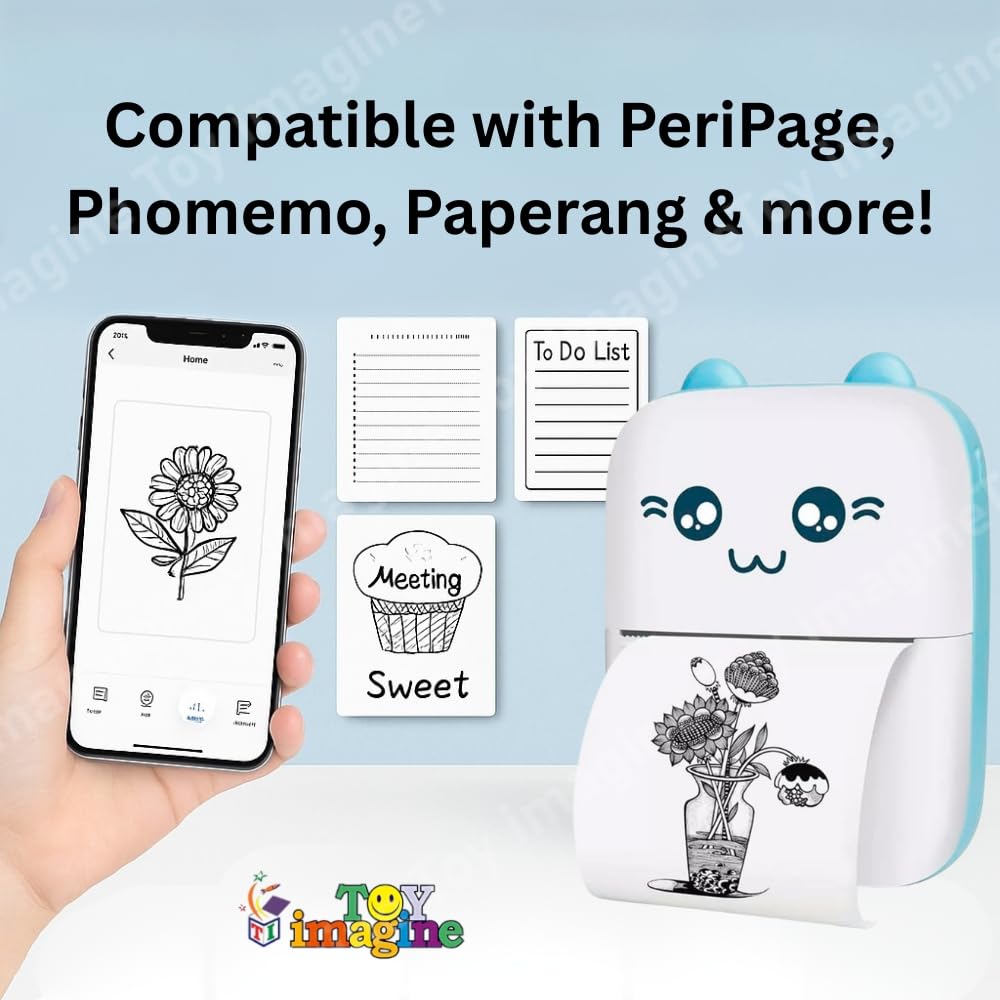 Mini Portable Thermal Printer – Bluetooth Wireless Photo & Label Printer for Kids with 1 Paper Roll – 57mm Black & White Pocket Printer for Mobile, School, Stickers (Assorted)