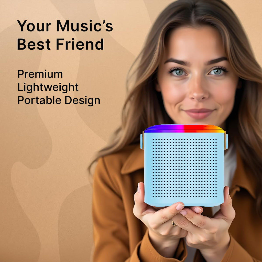 Newly Launched Fusion Tunes 10W Mini Bluetooth Speaker, Wireless Karaoke Mic, 8Hrs Playtime, Vivid RGB Lights, Voice Effects, Multi-Play Modes BT5.1/TF Card & Type-C Charging (Light Pink)