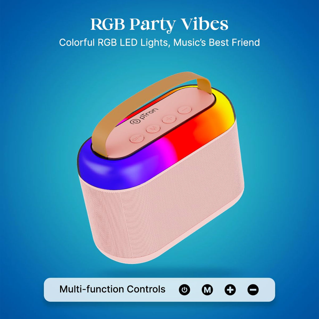 Newly Launched Fusion Tunes 10W Mini Bluetooth Speaker, Wireless Karaoke Mic, 8Hrs Playtime, Vivid RGB Lights, Voice Effects, Multi-Play Modes BT5.1/TF Card & Type-C Charging (Light Pink)