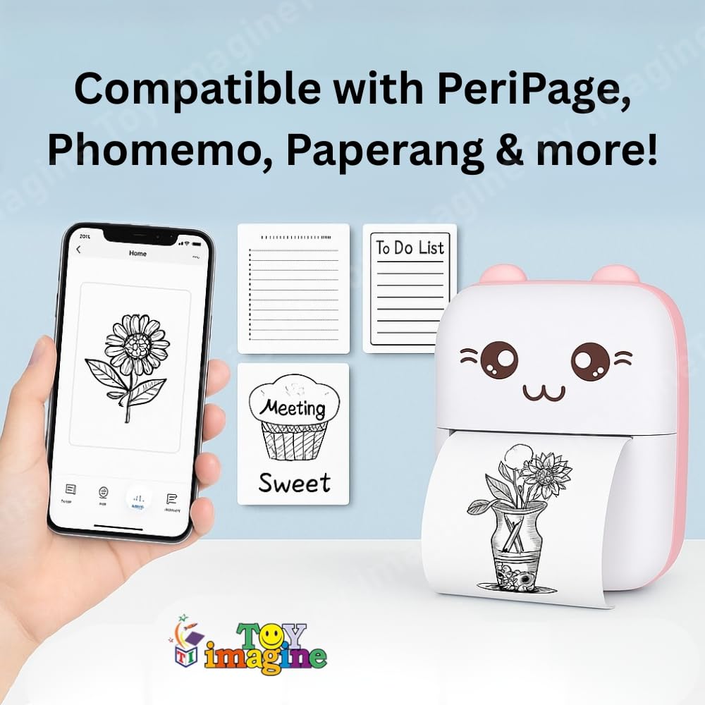 Mini Portable Thermal Printer – Bluetooth Wireless Photo & Label Printer for Kids with 1 Paper Roll – 57mm Black & White Pocket Printer for Mobile, School, Stickers (Assorted)