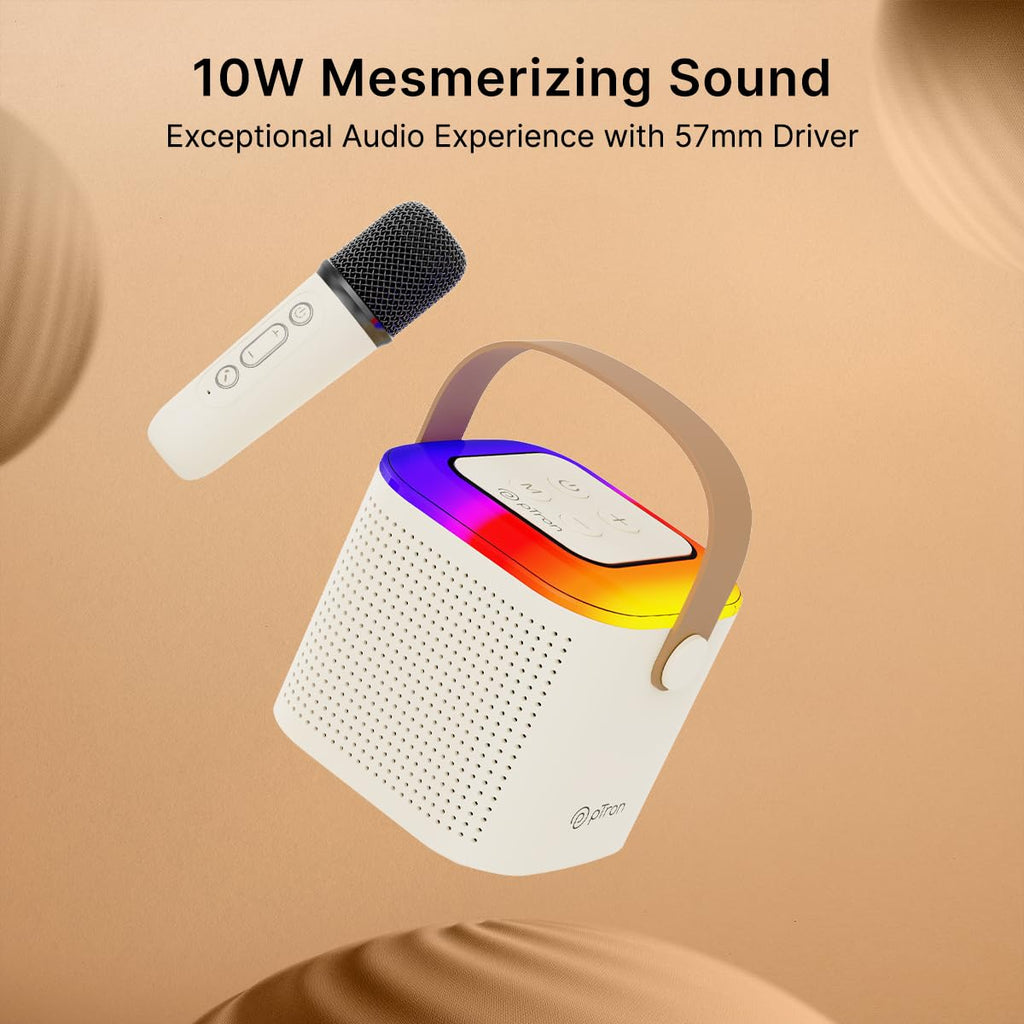 Newly Launched Fusion Tunes 10W Mini Bluetooth Speaker, Wireless Karaoke Mic, 8Hrs Playtime, Vivid RGB Lights, Voice Effects, Multi-Play Modes BT5.1/TF Card & Type-C Charging (Light Pink)