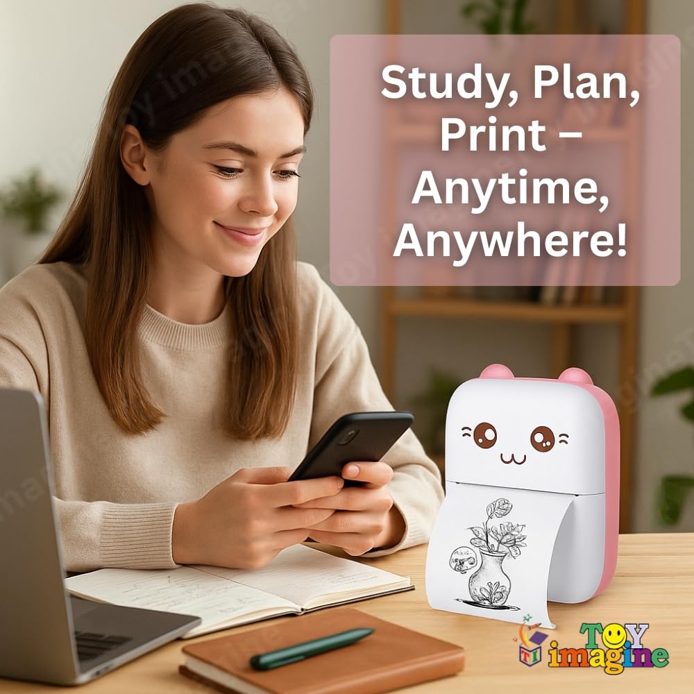 Mini Portable Thermal Printer – Bluetooth Wireless Photo & Label Printer for Kids with 1 Paper Roll – 57mm Black & White Pocket Printer for Mobile, School, Stickers (Assorted)