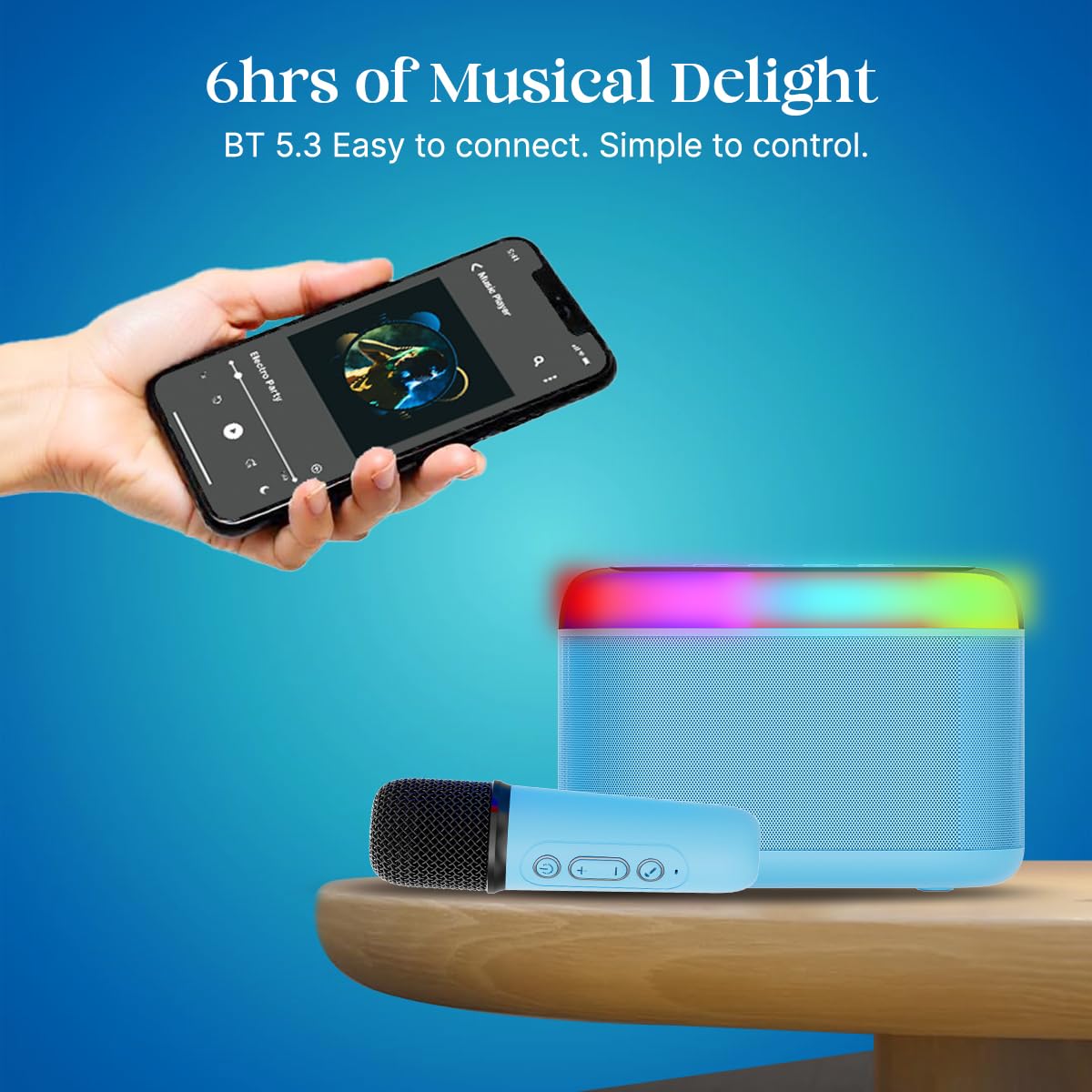 Newly Launched Fusion Tunes 10W Mini Bluetooth Speaker, Wireless Karaoke Mic, 8Hrs Playtime, Vivid RGB Lights, Voice Effects, Multi-Play Modes BT5.1/TF Card & Type-C Charging (Light Pink)