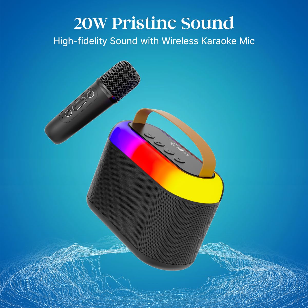 Newly Launched Fusion Tunes 10W Mini Bluetooth Speaker, Wireless Karaoke Mic, 8Hrs Playtime, Vivid RGB Lights, Voice Effects, Multi-Play Modes BT5.1/TF Card & Type-C Charging (Light Pink)