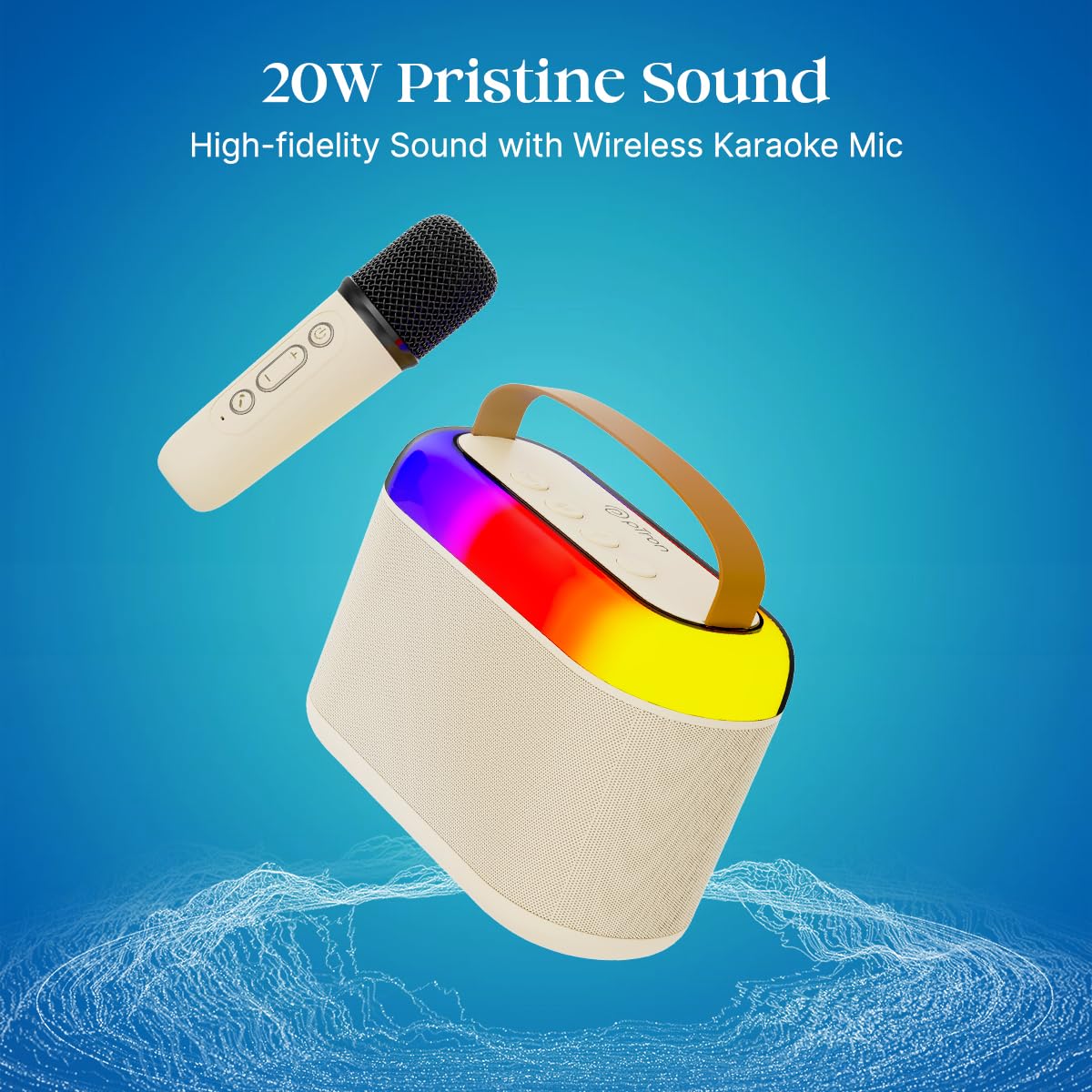 Newly Launched Fusion Tunes 10W Mini Bluetooth Speaker, Wireless Karaoke Mic, 8Hrs Playtime, Vivid RGB Lights, Voice Effects, Multi-Play Modes BT5.1/TF Card & Type-C Charging (Light Pink)