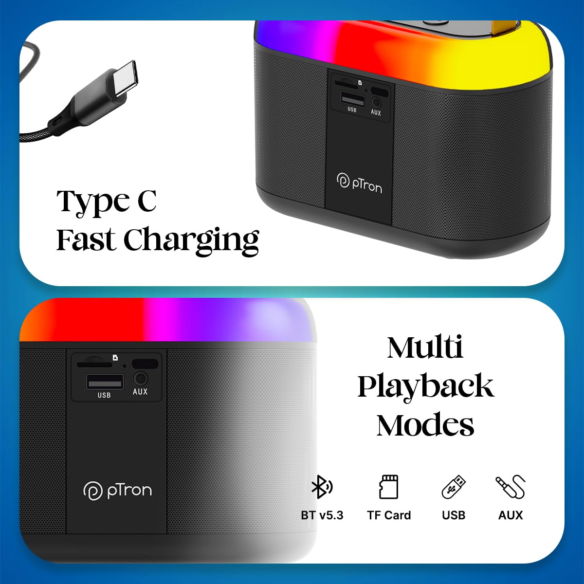 Newly Launched Fusion Tunes 10W Mini Bluetooth Speaker, Wireless Karaoke Mic, 8Hrs Playtime, Vivid RGB Lights, Voice Effects, Multi-Play Modes BT5.1/TF Card & Type-C Charging (Light Pink)