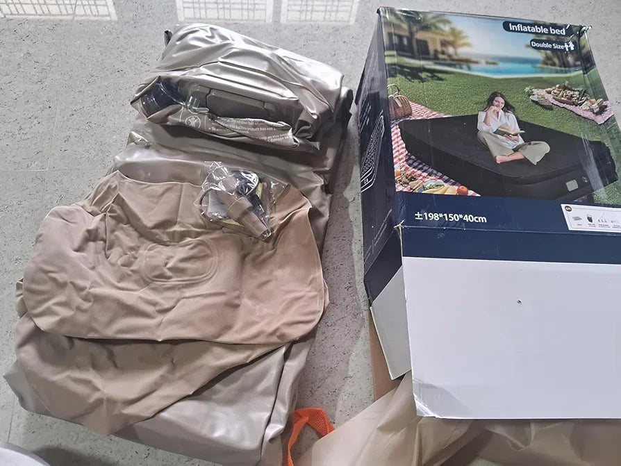 Queen Size Air Mattress with Built-in Pump & Pillows � Elevated Inflatable Bed with Carry Bag � Waterproof, Leak-Free Blow-Up Mattress for Camping, Travel & Home Guests