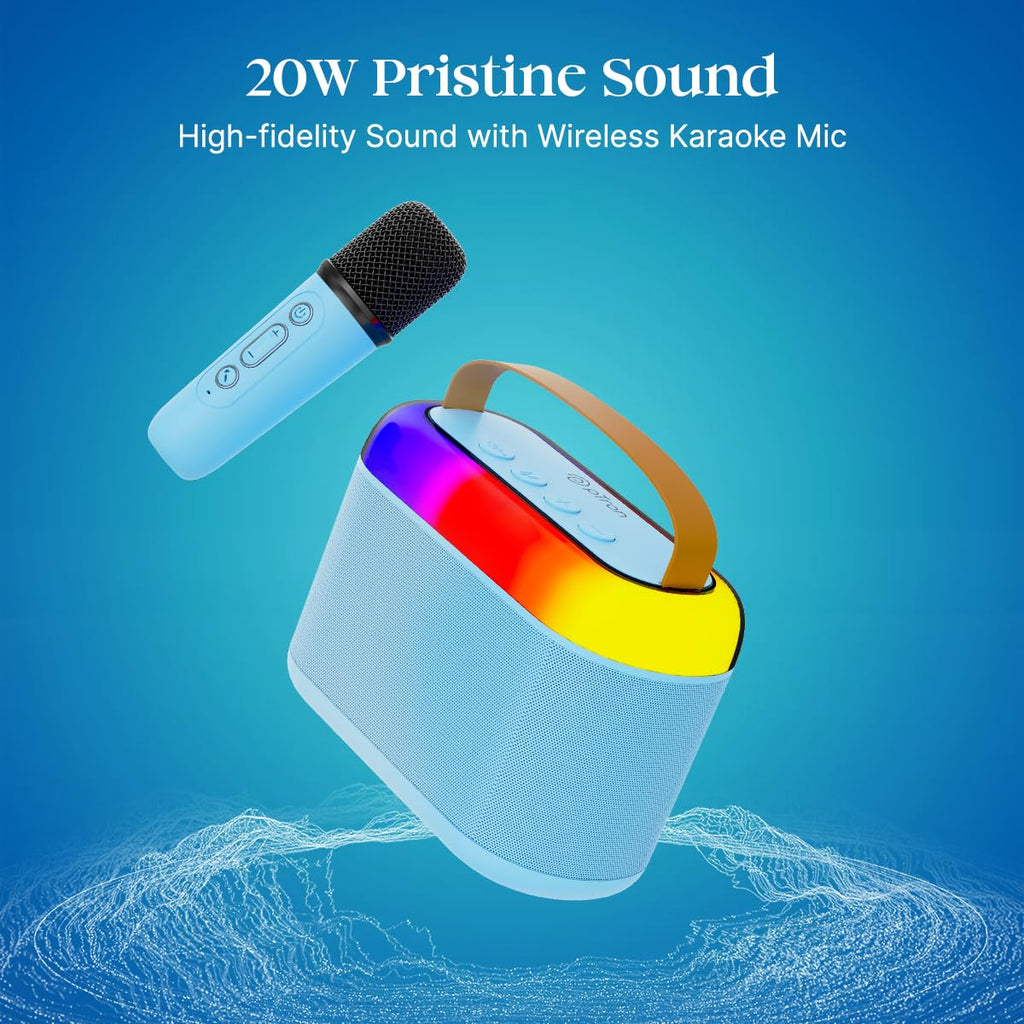 Newly Launched Fusion Tunes 10W Mini Bluetooth Speaker, Wireless Karaoke Mic, 8Hrs Playtime, Vivid RGB Lights, Voice Effects, Multi-Play Modes BT5.1/TF Card & Type-C Charging (Light Pink)