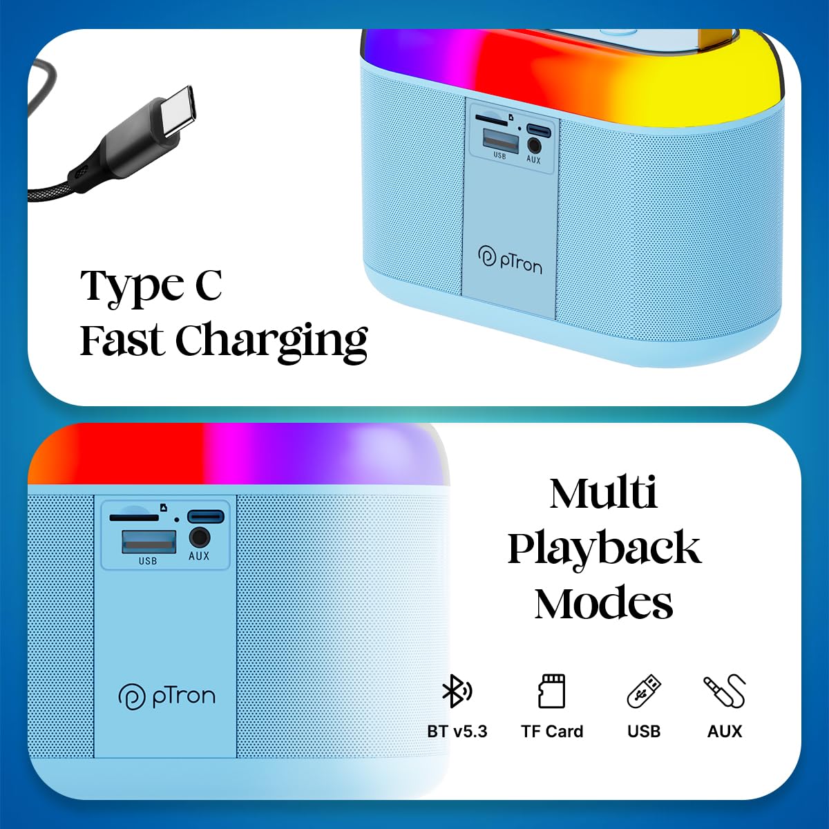 Newly Launched Fusion Tunes 10W Mini Bluetooth Speaker, Wireless Karaoke Mic, 8Hrs Playtime, Vivid RGB Lights, Voice Effects, Multi-Play Modes BT5.1/TF Card & Type-C Charging (Light Pink)