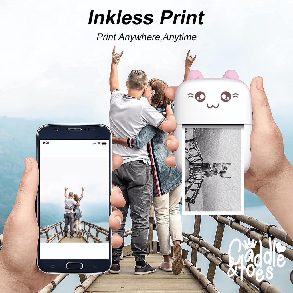 Mini Portable Thermal Printer – Bluetooth Wireless Photo & Label Printer for Kids with 1 Paper Roll – 57mm Black & White Pocket Printer for Mobile, School, Stickers (Assorted)