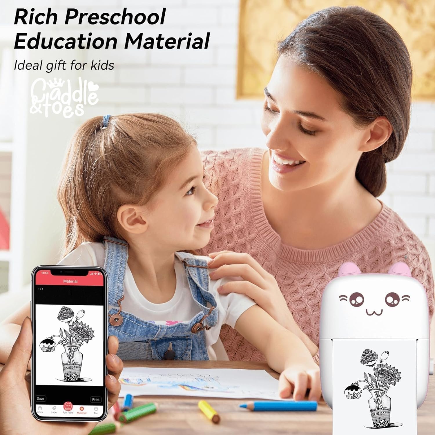 Mini Portable Thermal Printer – Bluetooth Wireless Photo & Label Printer for Kids with 1 Paper Roll – 57mm Black & White Pocket Printer for Mobile, School, Stickers (Assorted)