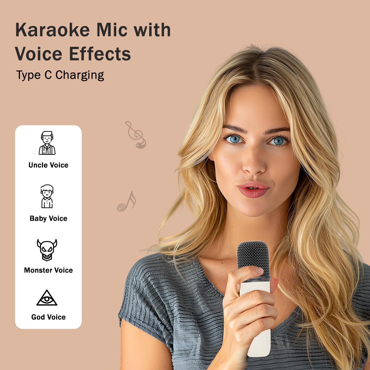 Newly Launched Fusion Tunes 10W Mini Bluetooth Speaker, Wireless Karaoke Mic, 8Hrs Playtime, Vivid RGB Lights, Voice Effects, Multi-Play Modes BT5.1/TF Card & Type-C Charging (Light Pink)