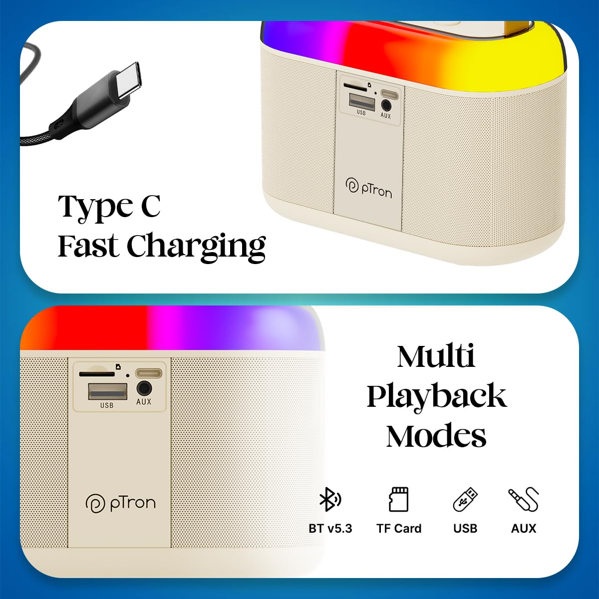 Newly Launched Fusion Tunes 10W Mini Bluetooth Speaker, Wireless Karaoke Mic, 8Hrs Playtime, Vivid RGB Lights, Voice Effects, Multi-Play Modes BT5.1/TF Card & Type-C Charging (Light Pink)