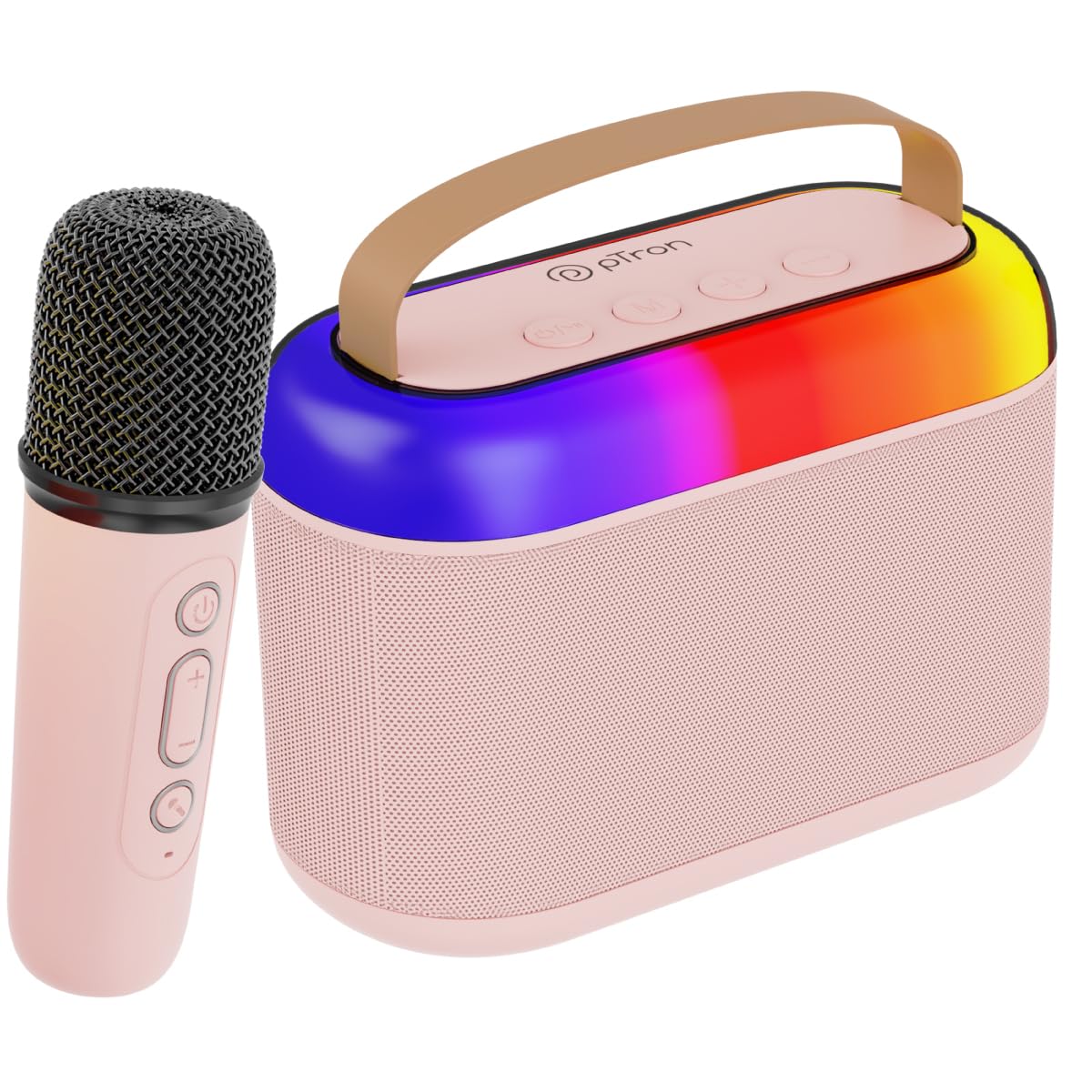 Newly Launched Fusion Tunes 10W Mini Bluetooth Speaker, Wireless Karaoke Mic, 8Hrs Playtime, Vivid RGB Lights, Voice Effects, Multi-Play Modes BT5.1/TF Card & Type-C Charging (Light Pink)