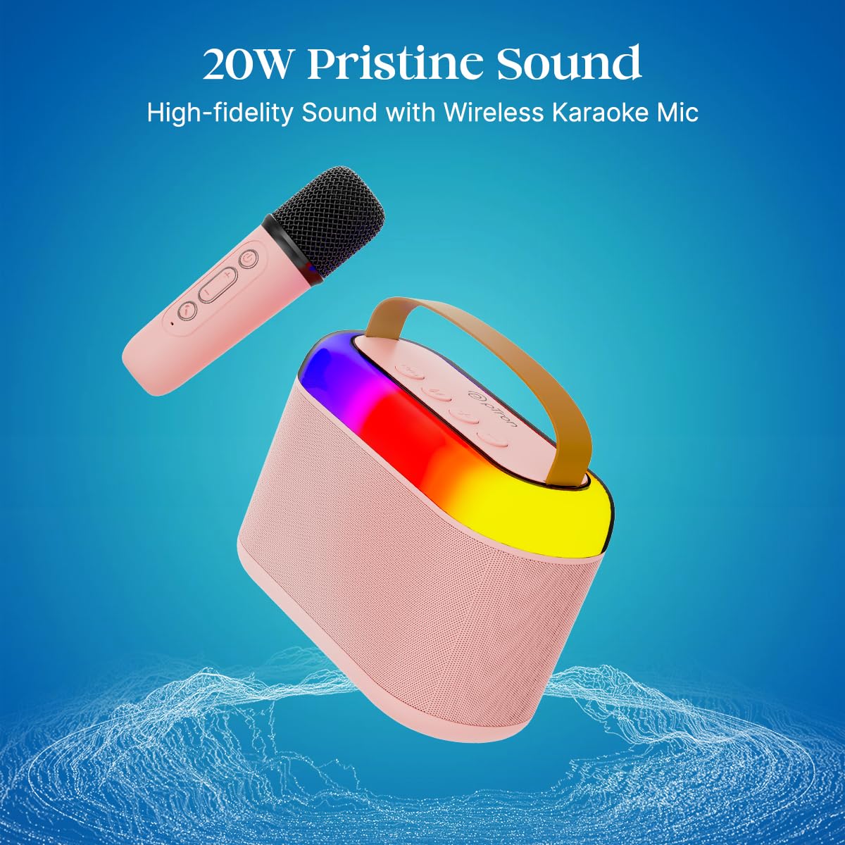 Newly Launched Fusion Tunes 10W Mini Bluetooth Speaker, Wireless Karaoke Mic, 8Hrs Playtime, Vivid RGB Lights, Voice Effects, Multi-Play Modes BT5.1/TF Card & Type-C Charging (Light Pink)