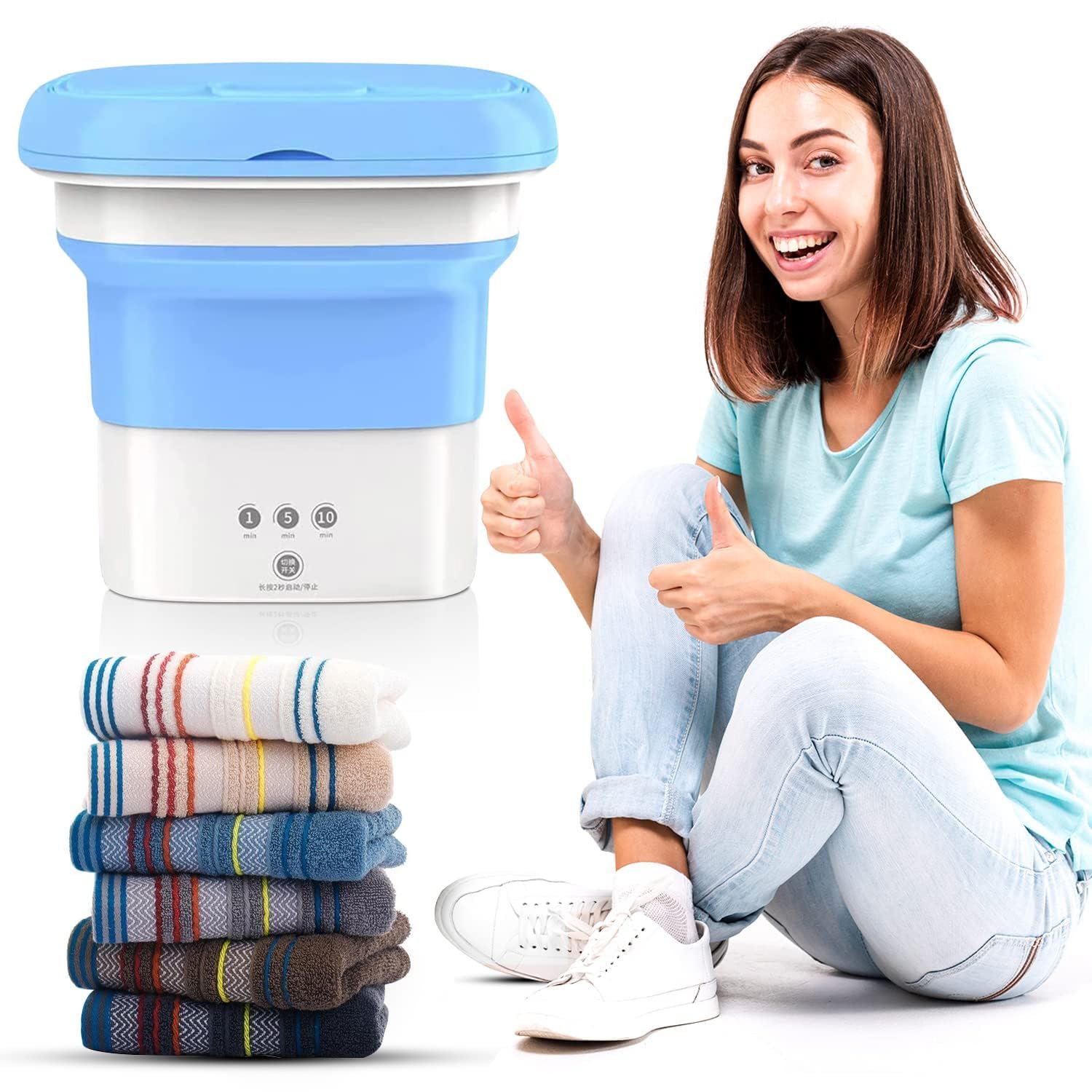 Portable Mini Washing Machine 15L with Upgraded Spin Basket, Compact Clothes Washer for Underwear, Baby Clothes & Small Items, Ideal for Home, Apartments, RV Tours, Dormitories & Hotels