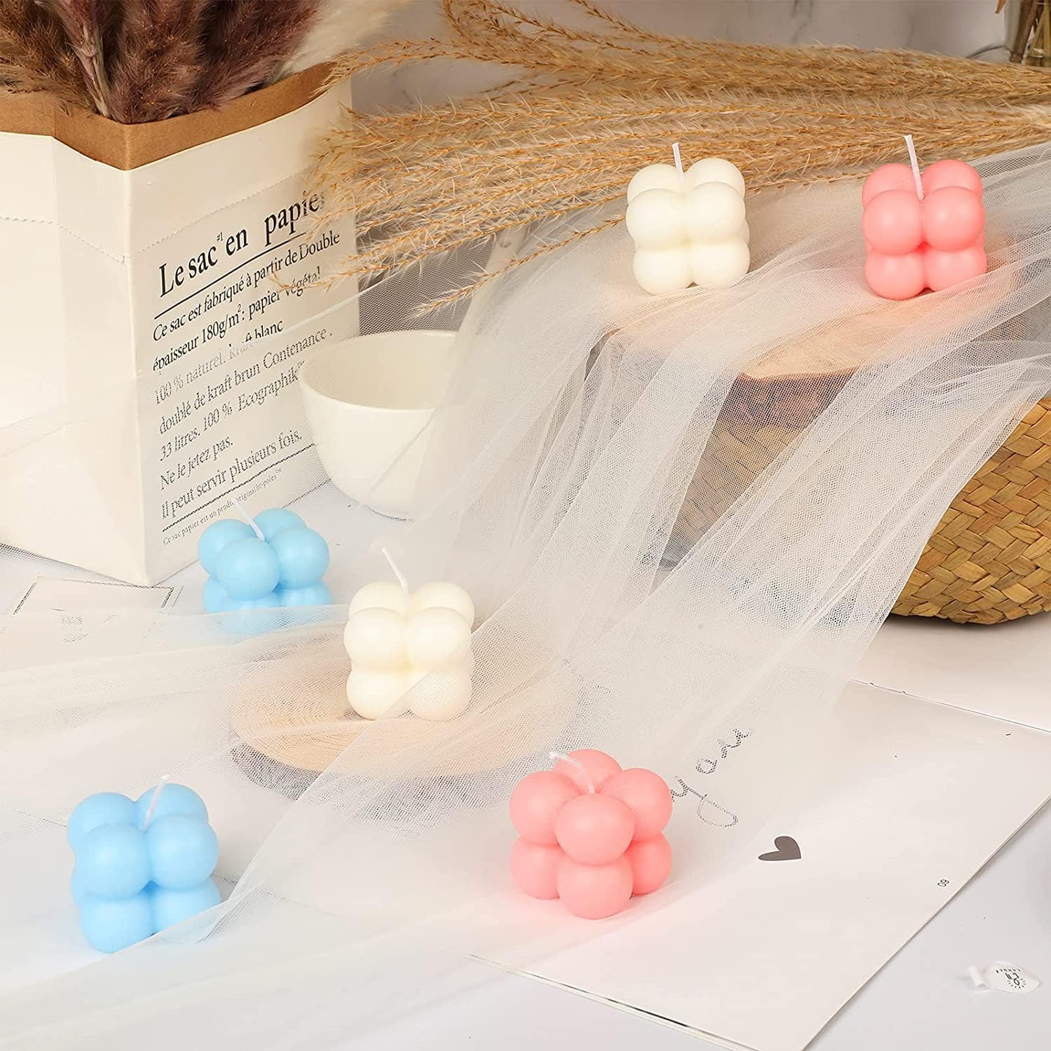 Bubble Candle, Decorative Cube Shape Hand-Poured, Long-Lasting Aromatherapy Candle for Home Decor, Gift Eco-Friendly (Pack of 2) (Big Bubble Cube)